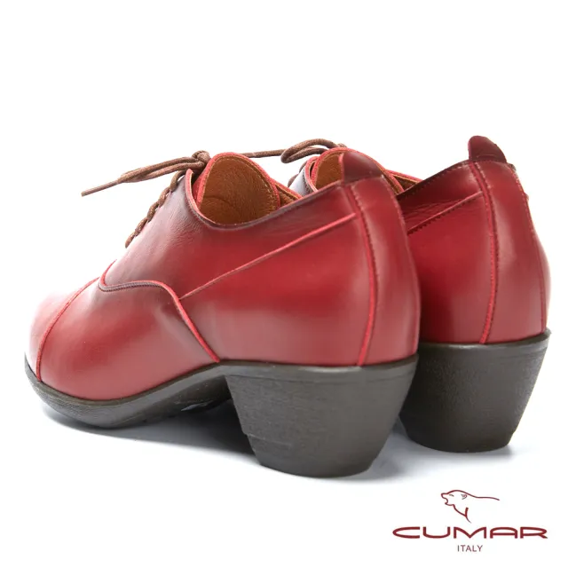 【CUMAR】簡約步調 - 擦色綁帶尖頭粗跟踝靴(紅色)