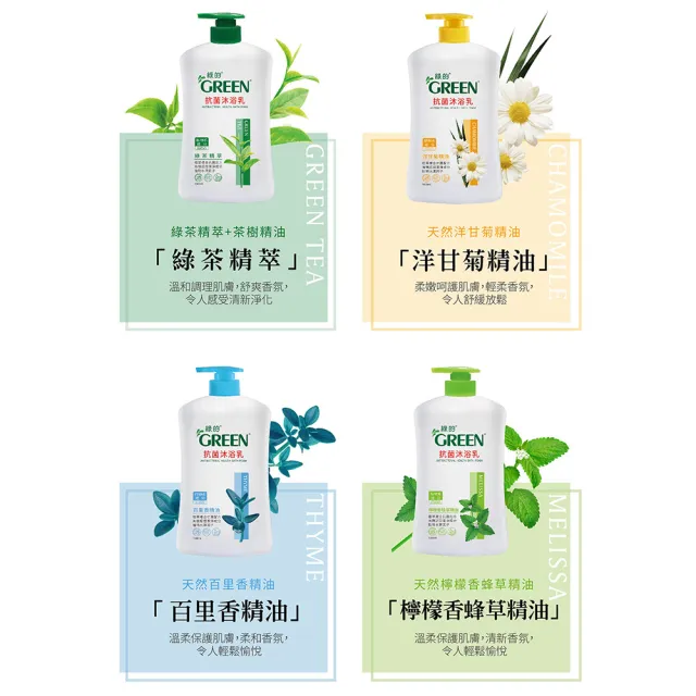 【Green綠的】超值4入組-檸檬香蜂草精油抗菌沐浴乳(1000mlX4)