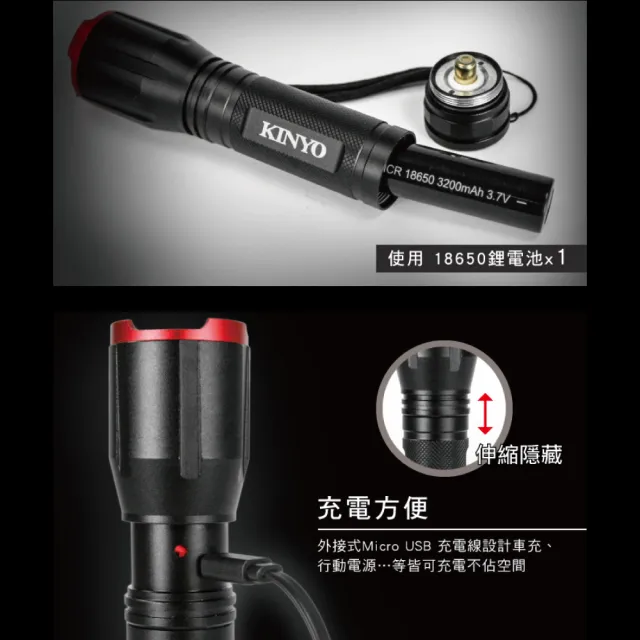 【KINYO】LED外接式充電手電筒(停電應急LED-507)