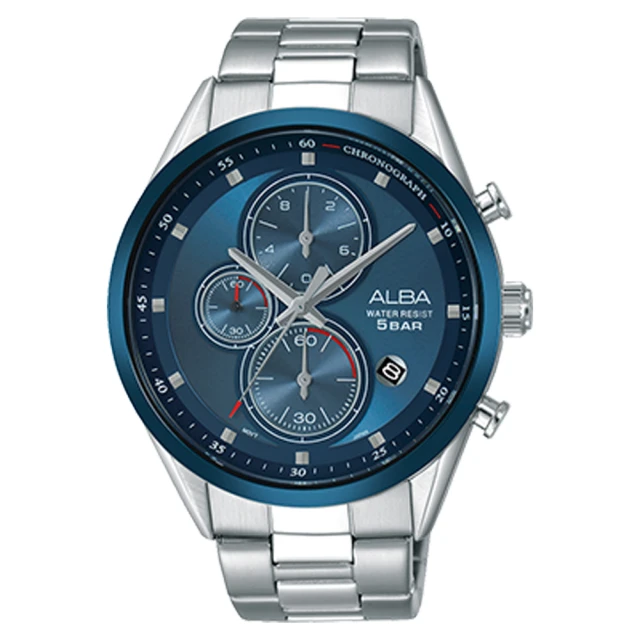 【ALBA】送禮首選 三眼計時男錶 不鏽鋼錶帶 藍 防水50米 日期顯示 分段時間(AM3423X1)