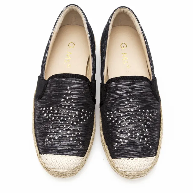 【G.Ms.】MIT系列-星星貼鑽拼接麻編懶人鞋(黑色)