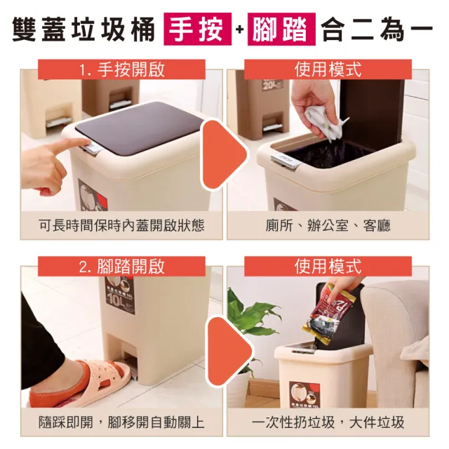 【新錸家居】腳踏手壓_兩用垃圾桶_15L(附蓋子 米白/灰白/黑/咖啡)