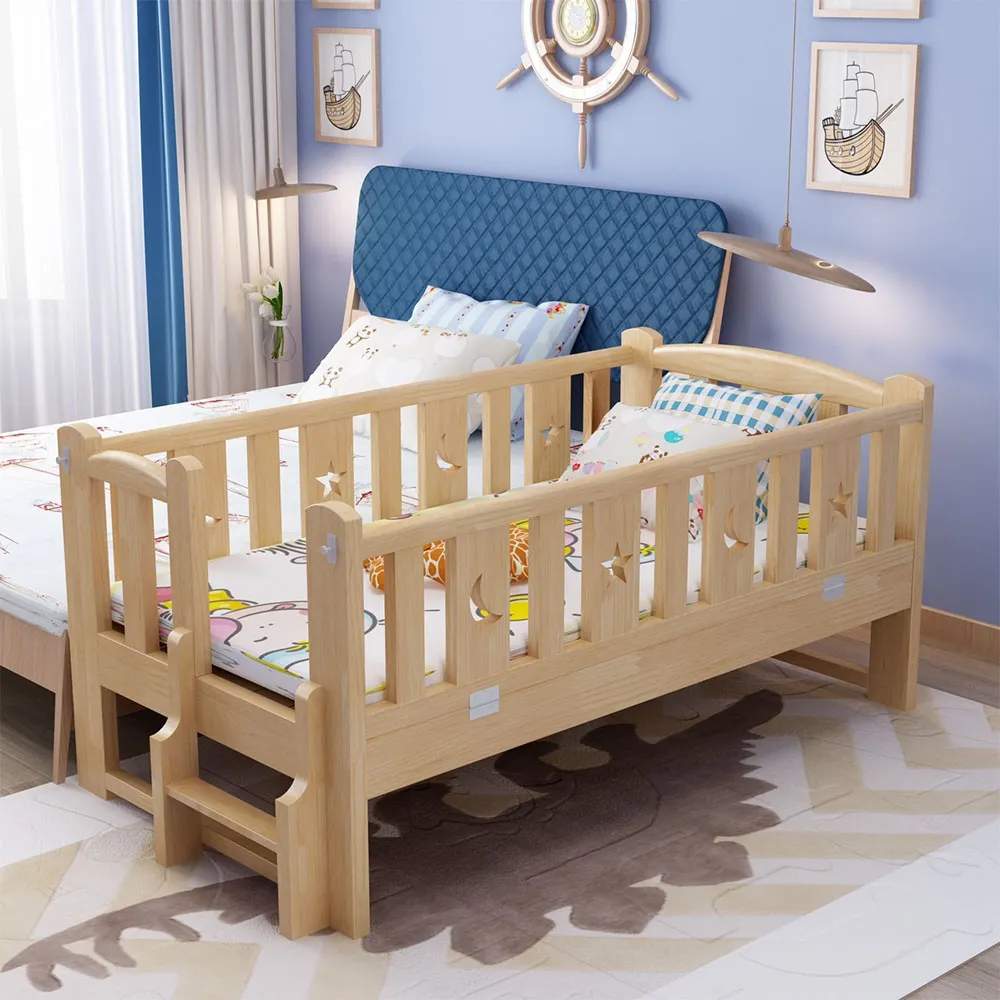 【HA Baby】松木實木拼接床 長150寬80高40 四面有梯款(延伸床、床邊床、嬰兒床、兒童床   B s)