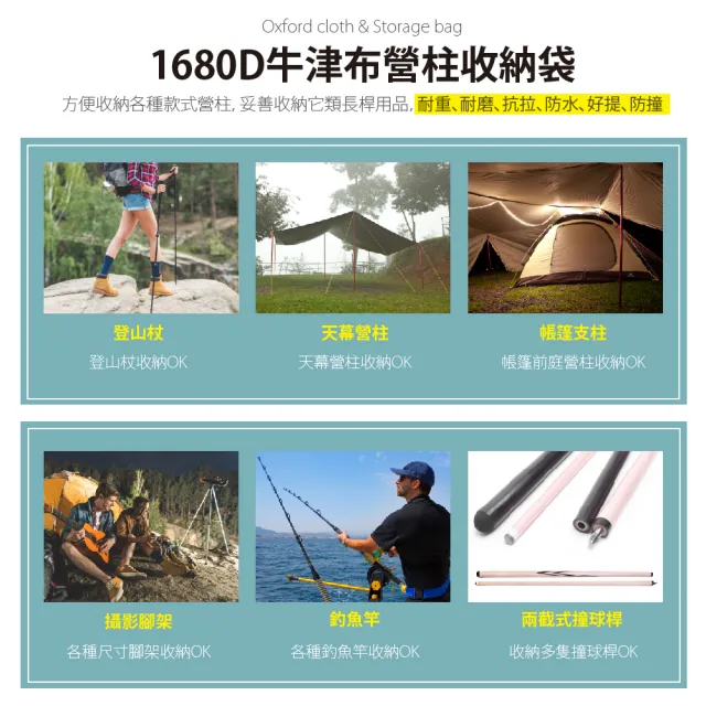 【FL生活+】頂級超厚抗撕裂1680D牛津布營柱收納袋-伸縮式4支裝(FL-099)