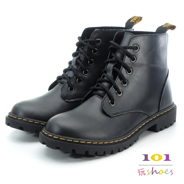【101玩Shoes】mit. 6孔綁帶帥氣復古馬丁短靴(黑色.36-40碼)
