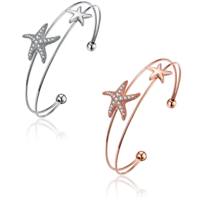 【I.Dear Jewelry】海洋星星-鑲鑽海星氣質雙層玫瑰金鈦鋼手鐲(2色)