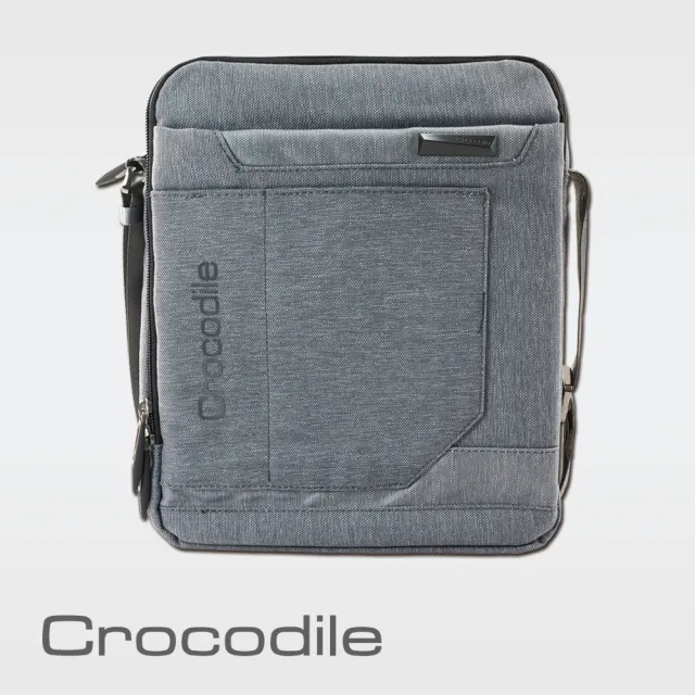 【Crocodile】Crocodile 鱷魚皮件 直式斜背包（L）0104-07805-黑灰藍三色(Biz 3.0 系列)