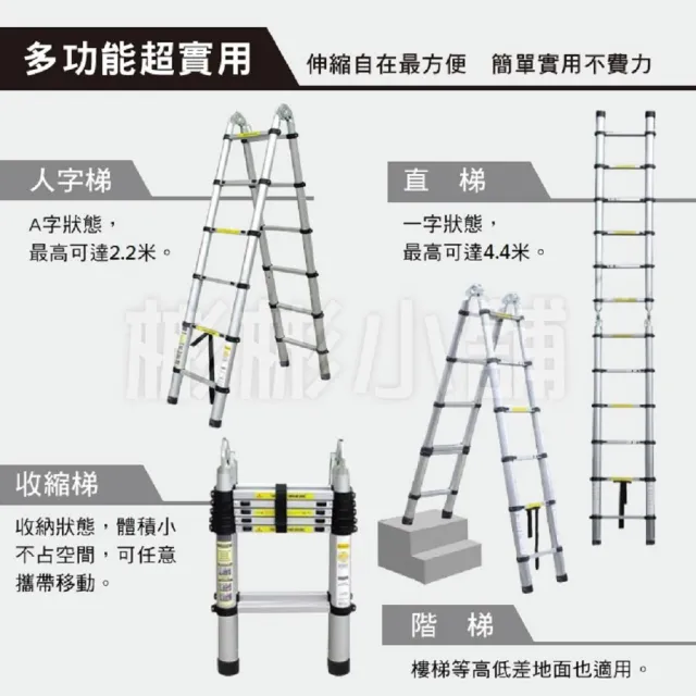 【彬彬小舖】2.2+2.2M 鋁合金多功能伸縮梯(工作梯/A字梯/人字梯/鋁梯/摺疊梯/樓梯)