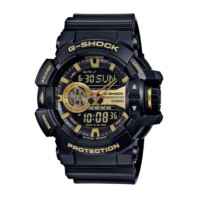 【CASIO 卡西歐】G-SHOCK系列 亮彩光澤時尚雙顯電子錶(黑/金 GA-400GB-1A9)
