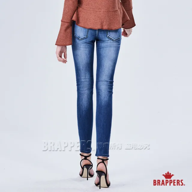 【BRAPPERS】女款 新美腳ROYAL系列-低腰割破補丁彈性窄管褲(藍)