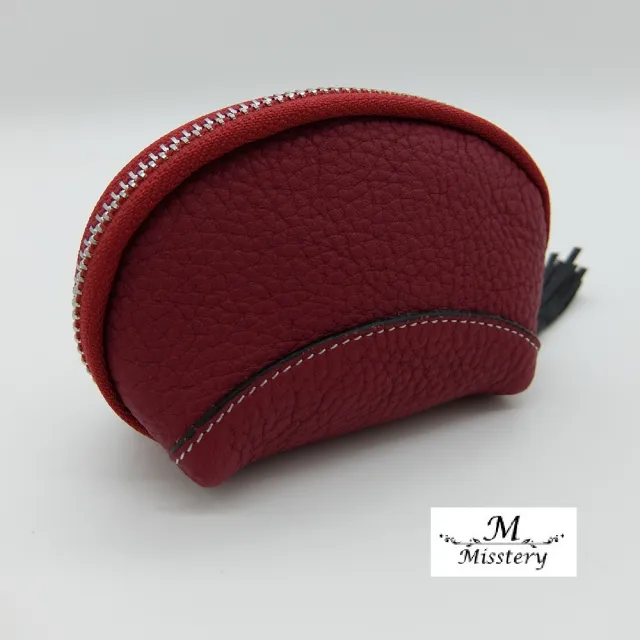 【Misstery】零錢包進口牛皮貝殼造小巧零錢包-玫紅(進型口牛皮款式)