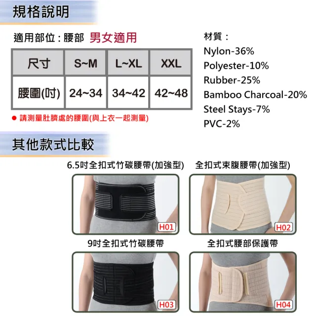 【Fe Li  飛力】HA系列 專業6.5吋竹碳護腰-加強型(H01-醫材字號)