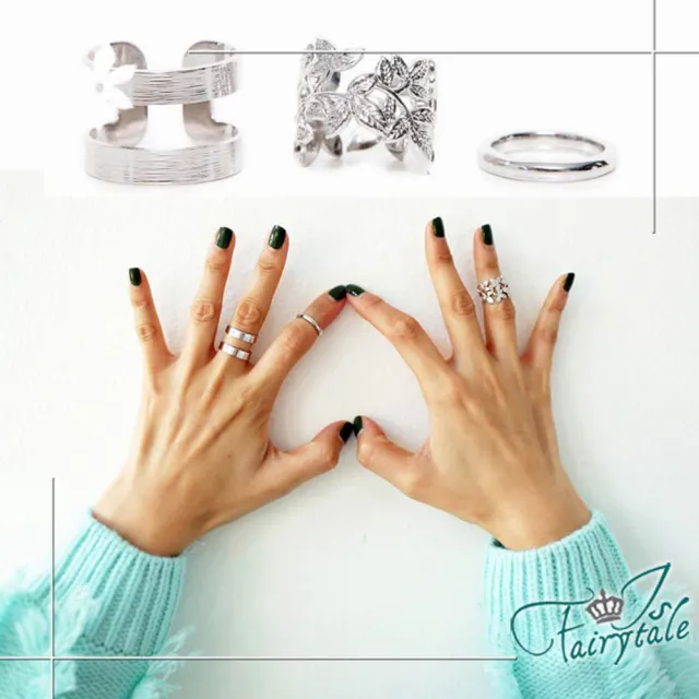 【伊飾童話】鏤空落葉 個性金屬戒指三件組 2色可選