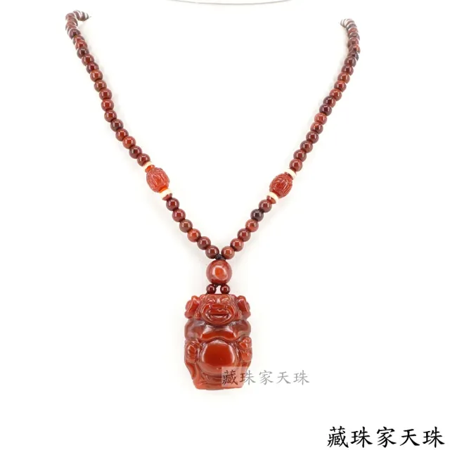 【藏珠家】紅玉髓彌勒佛財神天珠項鍊-1