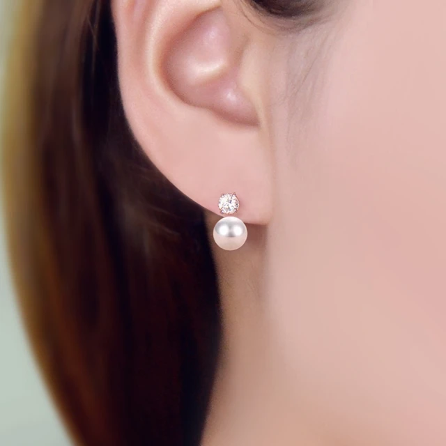 【Emi 艾迷】韓系925銀針簡約系列點鑽珍珠耳環