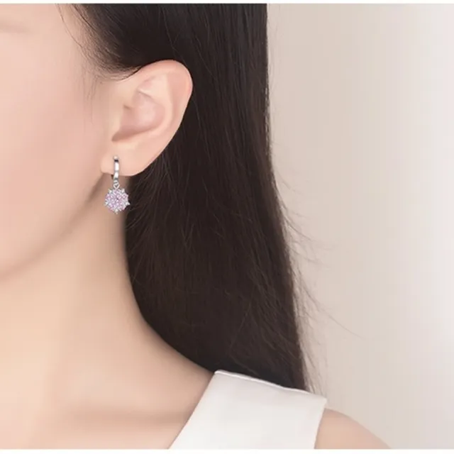 【Emi 艾迷】韓系 925銀針 擁抱雪之花粉嫩鋯石環繞 耳環