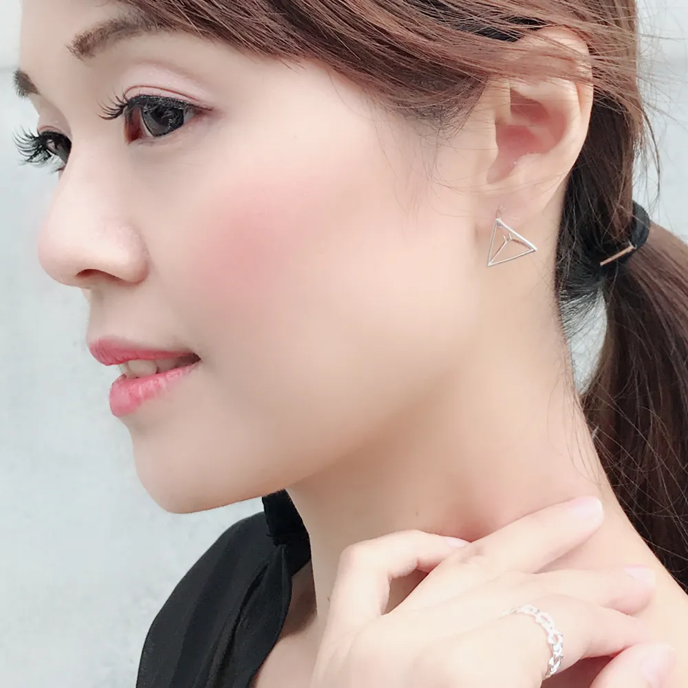 【Quenby】925純銀 極簡風幾何立體耳環/耳針(耳環/配件/交換禮物)