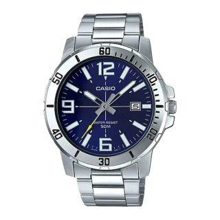 【CASIO 卡西歐】指針男錶 不鏽鋼日期顯示 防水50米(MTP-VD01D-2B)