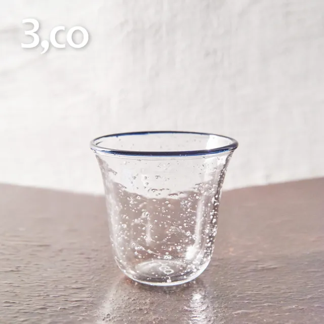 【3,co】手工氣泡感玻璃杯-藍邊(小)