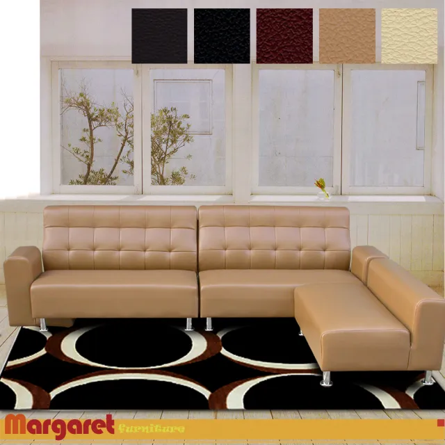 【Margaret】時尚空間拉扣獨立筒沙發-L型(5色皮革)