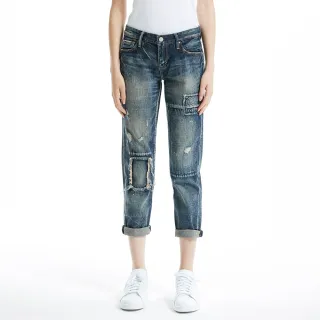 【BRAPPERS】女款 Boy Friend Jeans系列-大破補丁八分反摺褲(深藍)