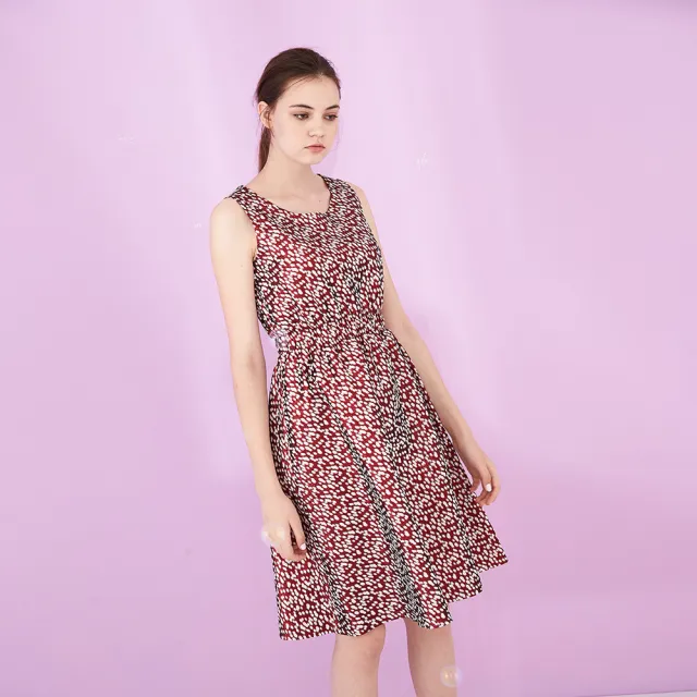 【ICHE 衣哲】名媛時尚立體提花打摺挺版無袖禮服洋裝-紅