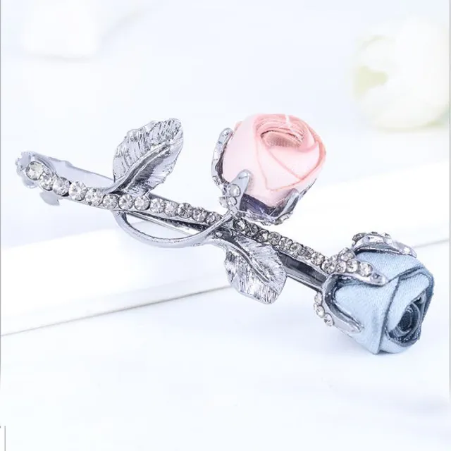 【Angel】蘿絲公主古典玫瑰質感水鑽髮夾(十款顏色可選)