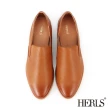 【HERLS】品味生活 全真皮素面橢圓頭樂福鞋(棕色)