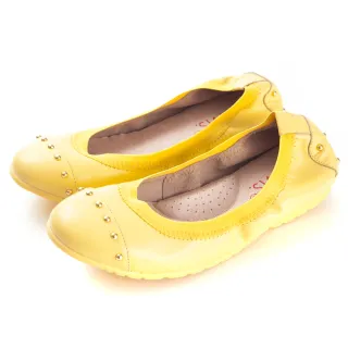 【GMS】氣質金色鉚釘全真皮微坡跟娃娃鞋(吸睛黃)