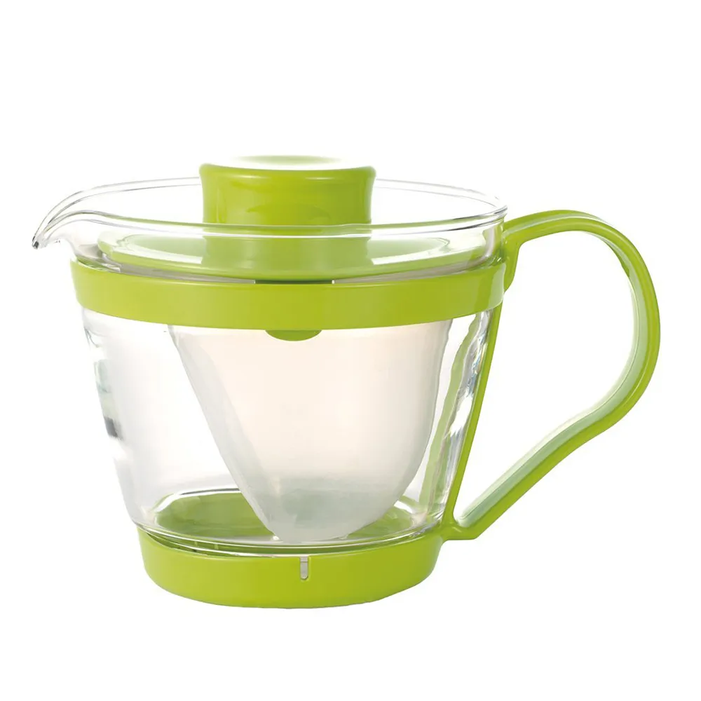 【iwaki】日本品牌耐熱玻璃沖茶器/茶壺-附濾茶網(綠色-400ml)