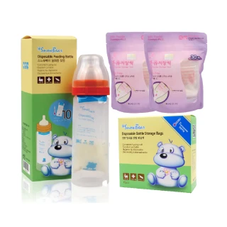 【韓國 Snowbear】雪花熊感溫拋棄式奶瓶+奶瓶袋75枚+奶粉袋60枚(量販組 外出泡奶不在手忙腳亂)
