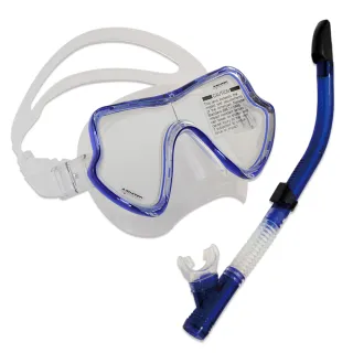 【AQUATEC】SN-400潛水呼吸管+MK-600流線型大視角潛水面鏡 藍框 優惠組(潛水面鏡 潛水呼吸管)