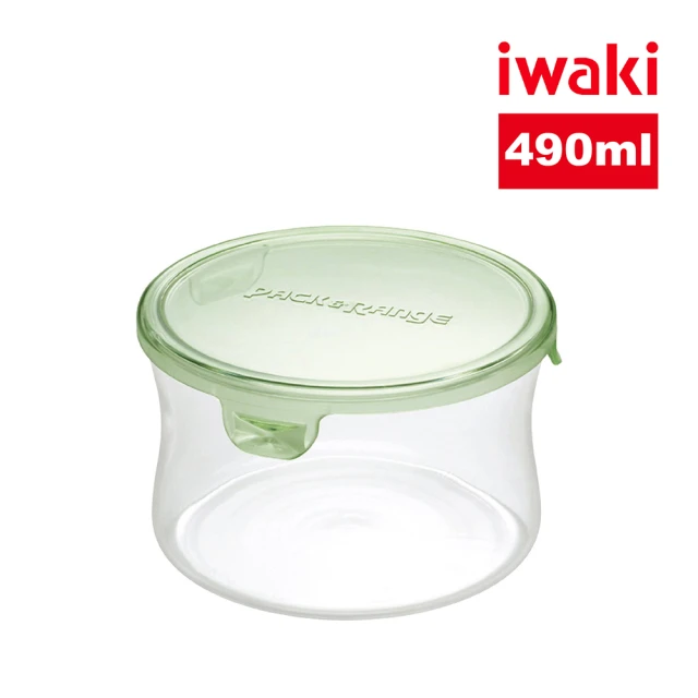 【iwaki】耐熱玻璃圓形微波保鮮盒490ml(綠色)