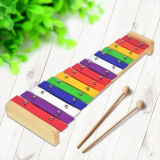 【美佳音樂】奧福打擊樂器 鋁片/原木底座 彩色鐵琴15音-附棒(鐵琴/鋁片敲琴)