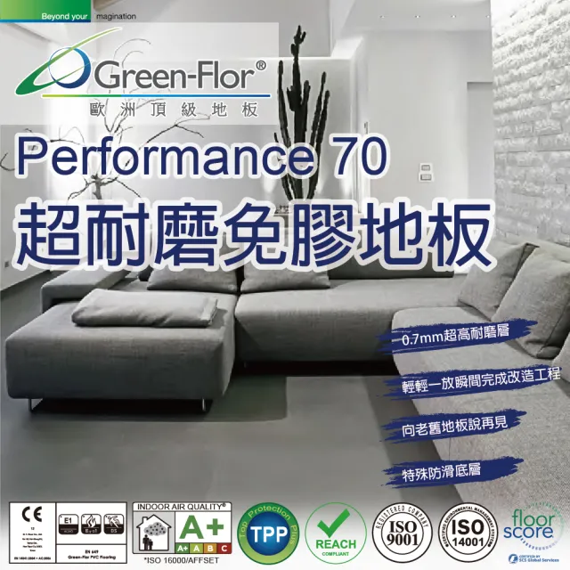 【Green-Flor 歐洲頂級地板】Performance 70單箱組-共8片0.5坪(0.7mm超高耐磨  石紋款 一放即完成施工)