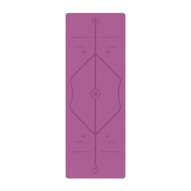 【生活良品】頂級PU天然橡膠瑜珈墊-正位體位線-厚度5mm高回彈專業版-粉紫色(贈牛津布600D背袋及綁帶)