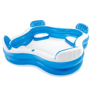 【INTEX】藍色透明有靠墊戲水游泳池229x229x66cm_990L_適用3歲+(56475N)