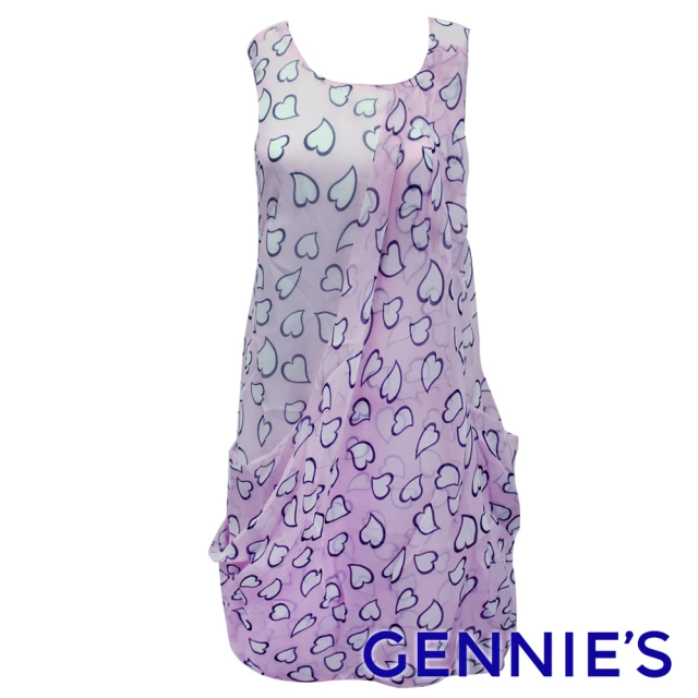【Gennies 奇妮】浪漫愛心雪紡無袖洋裝(粉/藍H1506)