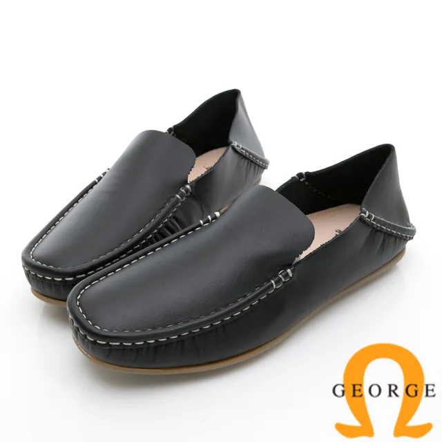 【GEORGE 喬治皮鞋】水洗系列 素面縫線懶人休閒鞋-黑418017BJ-10