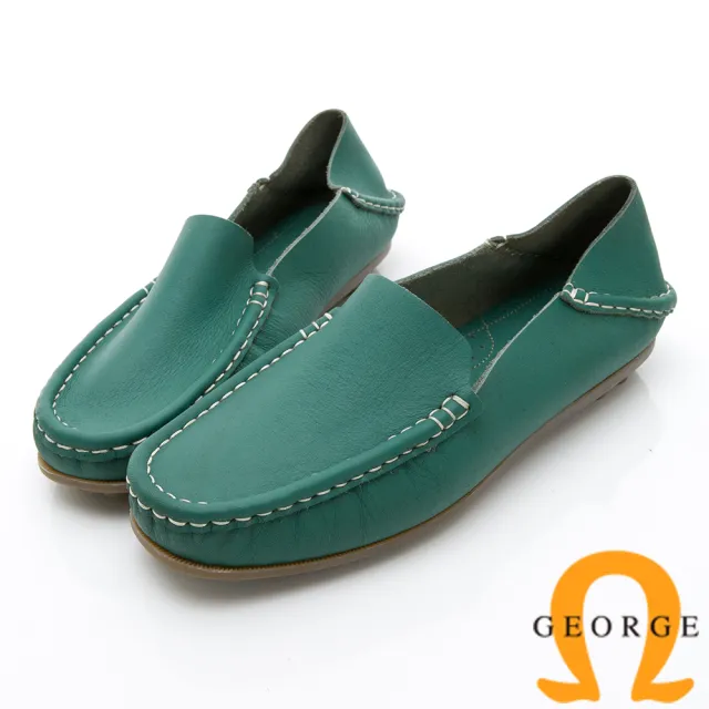【GEORGE 喬治皮鞋】水洗系列 素面縫線懶人樂福鞋休閒鞋-綠414005BJ-50