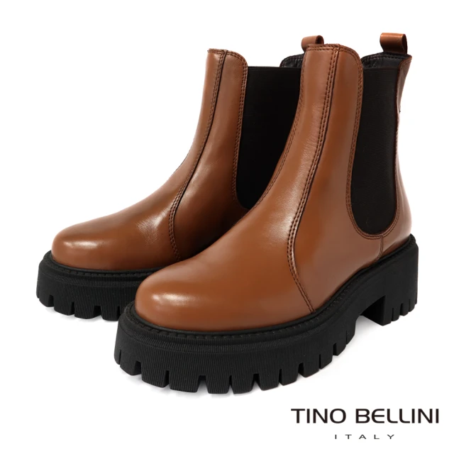 TINO BELLINI 貝里尼TINO BELLINI 貝里尼 義大利進口牛皮短筒切爾西鋸齒厚底靴FWMT003(棕)