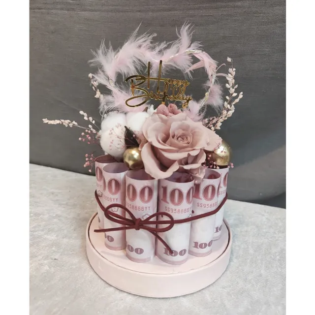 【OSTARA FLORIST 奧斯塔拉花藝】永生花生日蛋糕(永生花材、不凋玫瑰、永生配材、有錢花蛋糕)