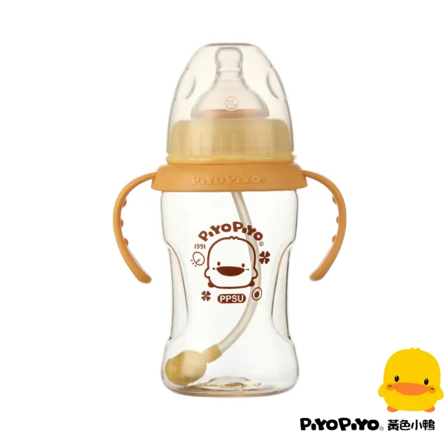 【Piyo Piyo 黃色小鴨】自主學習自動吸管PPSU寬口奶瓶(270ml)