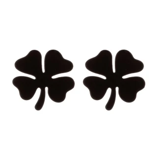 【VIA】白鋼耳釘 四葉草耳釘/植物系列 四葉草造型白鋼耳釘(黑色)