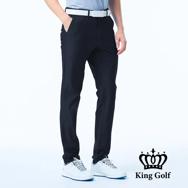 【KING GOLF】速達-網路獨賣款-男款立體剪裁修身彈性休閒長褲/高爾夫球褲(丈青)