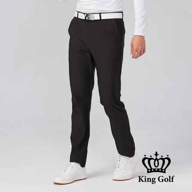 【KING GOLF】速達-網路獨賣款-男款立體剪裁修身彈性休閒長褲/高爾夫球褲(黑色)