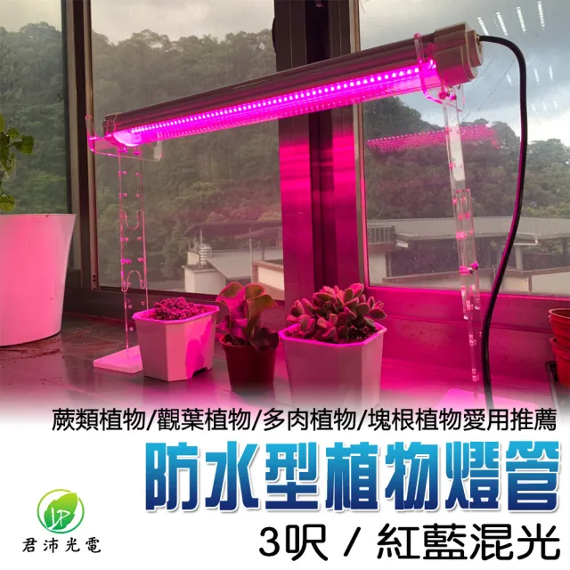 【JIUNPEY 君沛】3呎 40W 紅藍光譜植物燈管 防水型雙排燈芯設計(植物生長燈 三防燈)