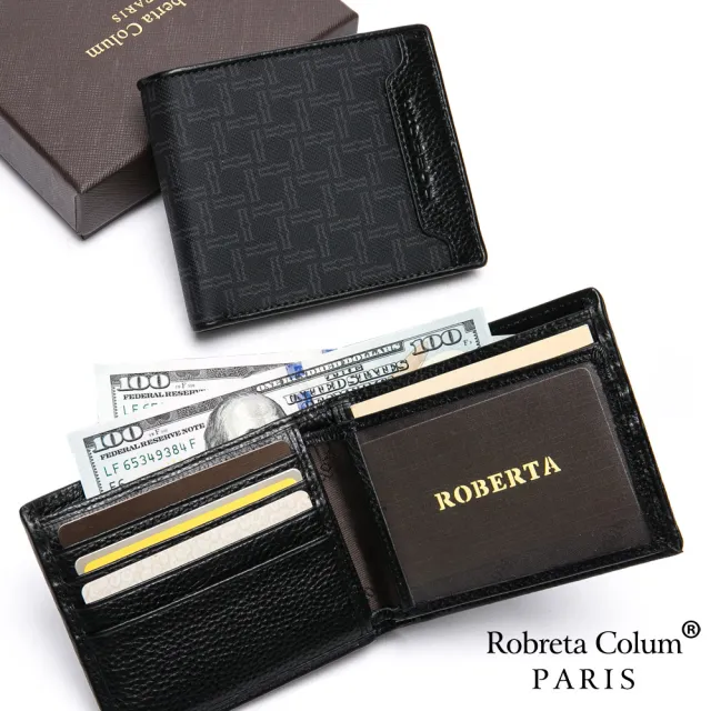 【Roberta Colum】 尊爵頭層牛皮暗袋12卡2照可拆式左右翻短夾