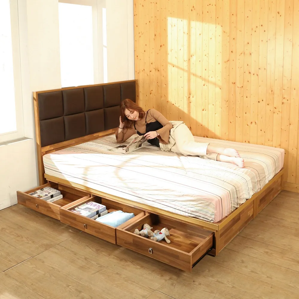 【BuyJM】拼接木系列雙人5尺皮革床頭+六抽床底房間2件組