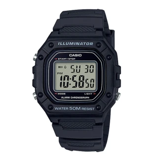 【CASIO 卡西歐】復古電子男錶 樹脂錶帶 防水50米 碼錶功能(W-218H-1A/W-218H)